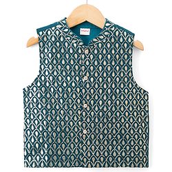 Babyhug Woven Full Sleeves Solid Colour Kurta Dhoti  Set with Sequinned &  Embroidered Jacket - Navy