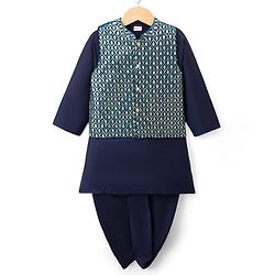 Babyhug Woven Full Sleeves Solid Colour Kurta Dhoti  Set with Sequinned &  Embroidered Jacket - Navy