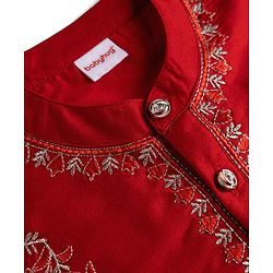 Babyhug Woven Full Sleeves Floral Embroidered Kurta Dhoti Set - Red