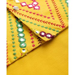 Babyhug Woven Full Sleeves Solid Dhoti Kurta Set With Mirror Embroidered Jacket - Yellow