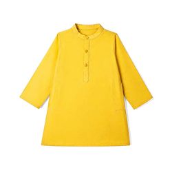 Babyhug Woven Full Sleeves Solid Dhoti Kurta Set With Mirror Embroidered Jacket - Yellow