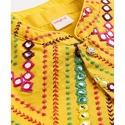 Babyhug Woven Full Sleeves Solid Dhoti Kurta Set With Mirror Embroidered Jacket - Yellow