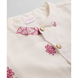 Babyhug Chanderi Woven Full Sleeves Floral Embroidered Dhoti Kurta Set - Off White