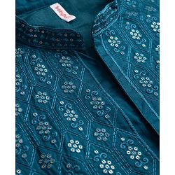 Babyhug Woven Full Sleeves Floral Sequinned Kurta & Dhoti Set - Teal Blue