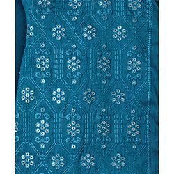 Babyhug Woven Full Sleeves Floral Sequinned Kurta & Dhoti Set - Teal Blue