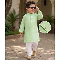 Babyhug Woven Full Sleeves Floral Embroidered Kurta Pajama Set - Light Green