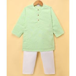 Babyhug Woven Full Sleeves Floral Embroidered Kurta Pajama Set - Light Green