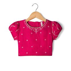 Babyhug Georgette Woven Half Sleeves Embroidered Choli Lehenga Set with Dupatta - Hot Pink