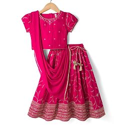 Babyhug Georgette Woven Half Sleeves Embroidered Choli Lehenga Set with Dupatta - Hot Pink