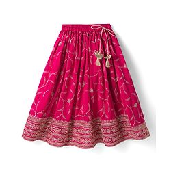 Babyhug Georgette Woven Half Sleeves Embroidered Choli Lehenga Set with Dupatta - Hot Pink