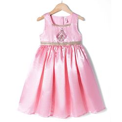 Babyhug Georgette Woven Half Sleeves Embroidered Dress With Floral Printed Jacket - Peach & Pink