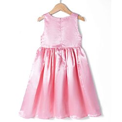 Babyhug Georgette Woven Half Sleeves Embroidered Dress With Floral Printed Jacket - Peach & Pink