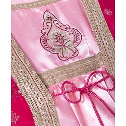 Babyhug Georgette Woven Half Sleeves Embroidered Dress With Floral Printed Jacket - Peach & Pink