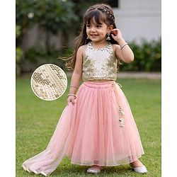 Babyhug Net Woven Sleeveless Sequinned Choli & Shimmer Net Embroidered Lehenga Set With Dupatta - Pink