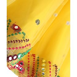 Babyhug Net Woven Half Sleeves Embroidered Lehenga With Mirror Embroidered Choli and Dupatta Set- Yellow
