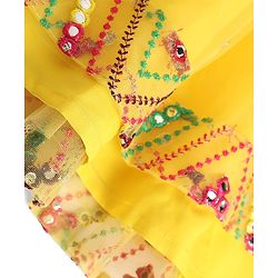 Babyhug Net Woven Half Sleeves Embroidered Lehenga With Mirror Embroidered Choli and Dupatta Set- Yellow