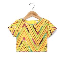 Babyhug Net Woven Half Sleeves Embroidered Lehenga With Mirror Embroidered Choli and Dupatta Set- Yellow