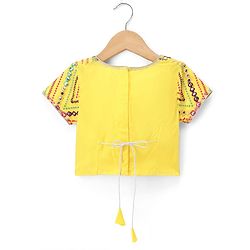 Babyhug Net Woven Half Sleeves Embroidered Lehenga With Mirror Embroidered Choli and Dupatta Set- Yellow