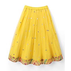 Babyhug Net Woven Half Sleeves Embroidered Lehenga With Mirror Embroidered Choli and Dupatta Set- Yellow