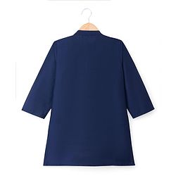 Babyhug Woven Full Sleeves Solid Colour Kurta Pajama Set with Sequinned & Embroidered Nehru Jacket - Navy Blue & Yellow