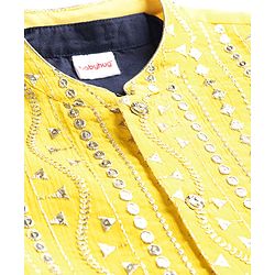 Babyhug Woven Full Sleeves Solid Colour Kurta Pajama Set with Sequinned & Embroidered Nehru Jacket - Navy Blue & Yellow