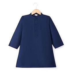 Babyhug Woven Full Sleeves Solid Colour Kurta Pajama Set with Sequinned & Embroidered Nehru Jacket - Navy Blue & Yellow