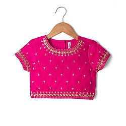 Babyhug Chanderi Woven Half Sleeves Kolka Printed & Embroidered Choli Lehenga  & Dupatta Set -Fuchsia
