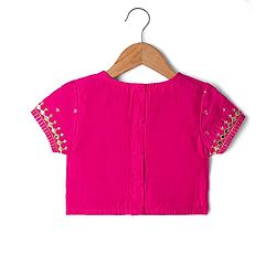 Babyhug Chanderi Woven Half Sleeves Kolka Printed & Embroidered Choli Lehenga  & Dupatta Set -Fuchsia