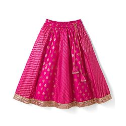Babyhug Chanderi Woven Half Sleeves Kolka Printed & Embroidered Choli Lehenga  & Dupatta Set -Fuchsia