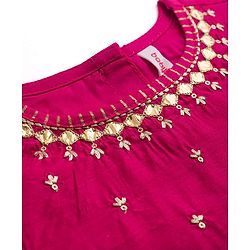 Babyhug Chanderi Woven Half Sleeves Kolka Printed & Embroidered Choli Lehenga  & Dupatta Set -Fuchsia