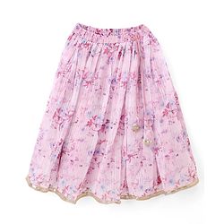 Babyhug Chanderi Woven Sleeveless Lehenga Choli and Dupatta Set With Sequin Detailing & Floral Print & Embroidery - Pink