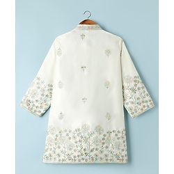 Babyhug Woven Full Sleeves Kurta Pajama Set with Floral Embroidery - Off White