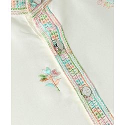 Babyhug Woven Full Sleeves Kurta Pajama Set with Floral Embroidery - Off White