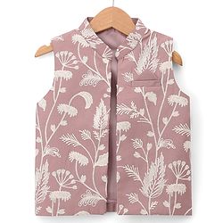 Babyhug Woven Solid Kurta Pyjama Set With Floral Embroidered Jacket - Light Pink