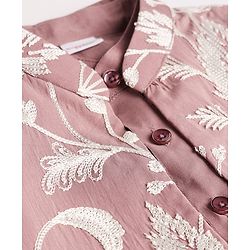 Babyhug Woven Solid Kurta Pyjama Set With Floral Embroidered Jacket - Light Pink