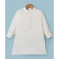 Babyhug Woven Full Sleeves Solid Kurta & Pyjama Set With Sequinned Embroidered Jacket - White