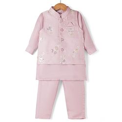 Babyhug Woven Full Sleeves Solid Kurta Pyjama Set With Embroidered Jacket - Purple
