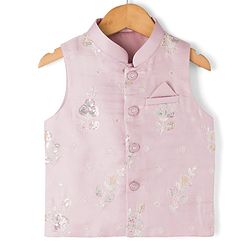 Babyhug Woven Full Sleeves Solid Kurta Pyjama Set With Embroidered Jacket - Purple