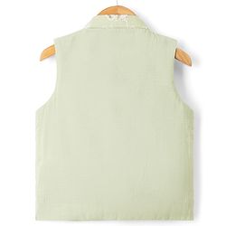 Babyhug Woven Full Sleeves Solid Kurta & Pyjama Set With Floral Embroidered Jacket - Light Green