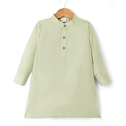Babyhug Woven Full Sleeves Solid Kurta & Pyjama Set With Floral Embroidered Jacket - Light Green