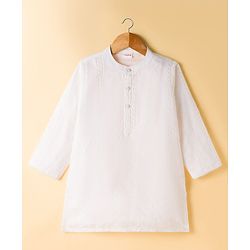 Babyhug Woven Full Sleeves Self Embroidered Solid Colour Kurta Pajama Set - White