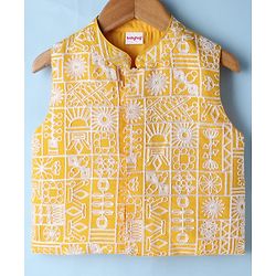 Babyhug Woven Full Sleeves SOLID Kurta & Pyjama Set With Floral Embroidered Jacket - Yellow