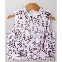 Babyhug Woven Full Sleeves Solid Kurta & Pyjama Set With Floral & Birds Embroidered Jacket - Purple
