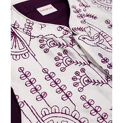 Babyhug Woven Full Sleeves Solid Kurta & Pyjama Set With Floral & Birds Embroidered Jacket - Purple