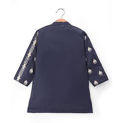 Babyhug Woven Full Sleeves Floral Embroidered Kurta Pyjama Set - Navy