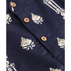 Babyhug Woven Full Sleeves Floral Embroidered Kurta Pyjama Set - Navy