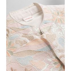 Babyhug Woven Full Sleeves Solid Kurta Pyjama Set With Floral Embroidered Jacket - White