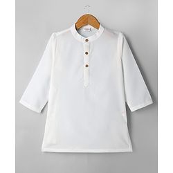 Babyhug Woven Full Sleeves Solid Kurta Pyjama Set With Floral Embroidered Jacket - White