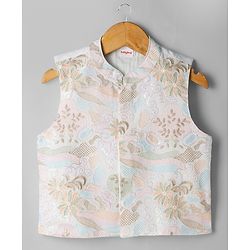 Babyhug Woven Full Sleeves Solid Kurta Pyjama Set With Floral Embroidered Jacket - White
