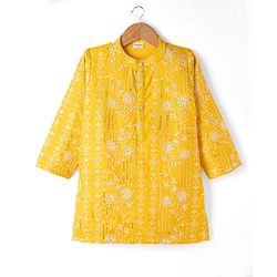 Babyhug Woven Full Sleeves Floral  Embroidered & Sequin Kurta Pyjama Set - Yellow